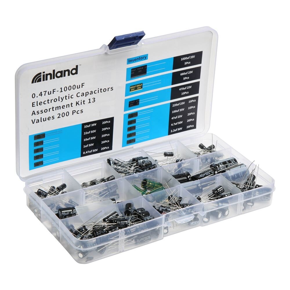 Inland 0.47µF-1000µF Electrolytic Capacitor Assortment Kit (13 Values, 200pcs)
